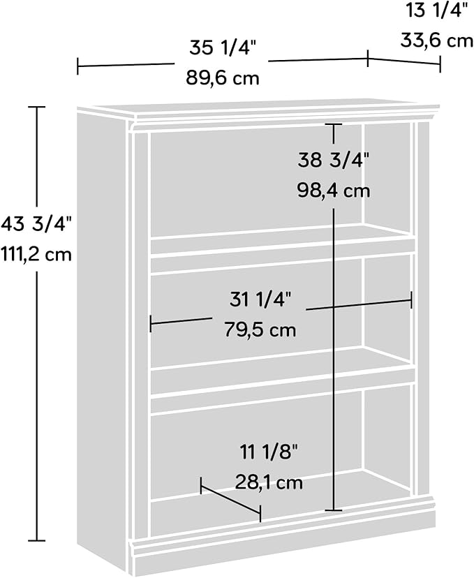 Sauder 3 Tier Book Shelf Wooden Bookcase Multipurpose Bookshelf for Home Office, Living Room, in White Plank
