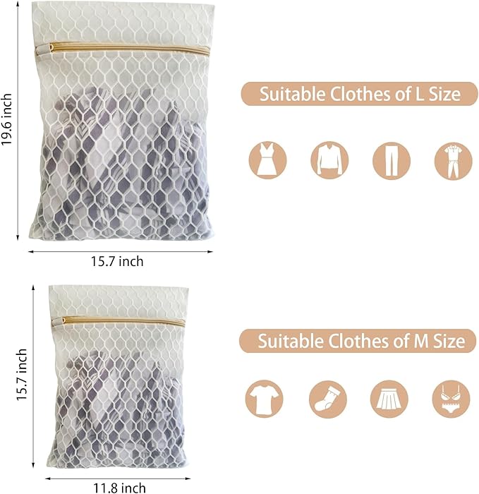 6 Pack Laundry Bag, Durable Big Honeycomb Mesh Laundry Bags Suitable for Delicate Clothes Washing (3 Large, 3 Medium)