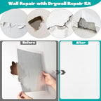 3Pcs Drywall Repair Kit Large Hole, 12 x 12in Self-Adhesive Drywall Patch Kit with Sandpapers & Scrapers, Wall Repair Patches for Big Holes & Cracks, Quick Fix for Ceiling Bathroom Wall Damage