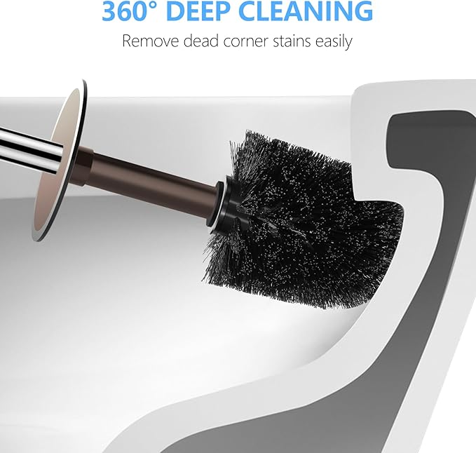 SetSail Toilet Brush, Compact Size Toilet Bowl Brush and Holder Toilet Brushes for Bathroom with Stainless Steel Handle Toilet Cleaner Brush with Durable Scrubbing Bristles, 2 Packs, Brown