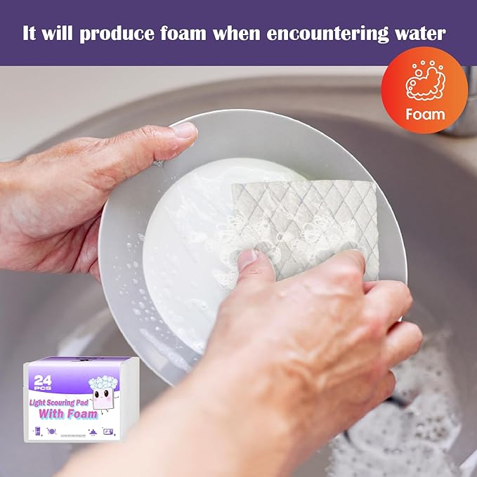 50 Pcs Light Scouring Pad with Foam, Triple Cleaning Scrub Pad Singles Heavy Duty Household Non-Scratch Abrasive Hand Pad Multi Surface Magic Sponge Eraser Sheets for Home Surfaces Indoor Cleaning