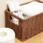HOONEX Woven Baskets for Storage, Paper Rope Baskets with Sturdy Metal Wire Frame, Baskets for Shelves, Set of 2, Dark Brown