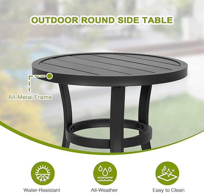 NUU GARDEN 3 Piece Outdoor Bistro Set, 2 Patio Chairs and 20" Round Bistro Table, Textilene Fabric, Powder-Coated Iron Frame, for Patio, Deck, Garden, Backyard, Black and Brown