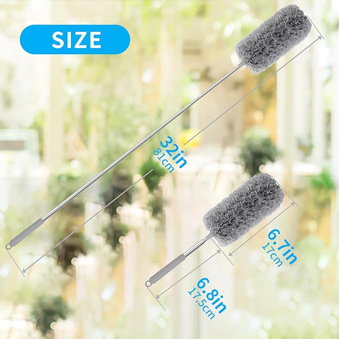 Mini Microfiber Duster for Cleaning, Hand Duster with Extension Pole, Washable Small Duster for Car Interior, Office, Furniture