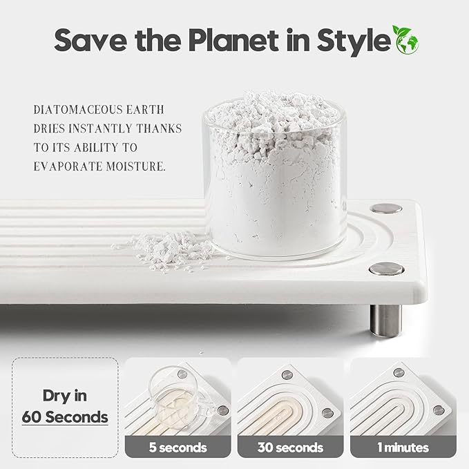 Water Absorbing Stone Sink Caddy, Diatomite Kitchen Sink Organizer, Bathroom Counter Tray, Faucet Drying Mat Coaster Soap Dish Rack Riser Dispenser Sponge Holder, Silver, White 10" x 4"