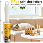 DELOMO Mini Lint Rollers Travel Size 8 Pack (240 Sheets Total) – Extra Sticky Lint Roller for Pet Hair, Clothes, Furniture & Car – Compact Portable Design for On-The-Go Quick Cleanups