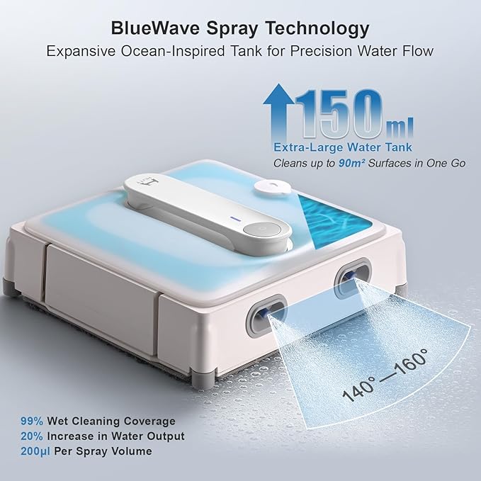 Auto Window Cleaning Robot W9 with 4 Water Spray, Upgraded 3 Pressure Compartments, 3800Pa Suction Power, Anti-Falling and Edge Detection Sensors, for High-Rise Windows, Tiles and Glass