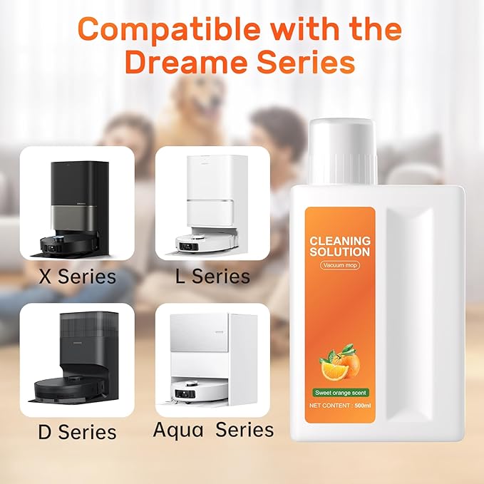 Orange Floor Cleaning Solution Compatible with Dreame Wet & Dry Vacuum and Robot, Residue & Streak Free,Suitable for All Robot Vacuum Cleaners and Wireless Wet Dry Dual-Use Vacuum Cleaners