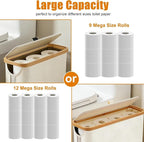 Toilet Paper Roll Storage, Bathroom Slim Toilet Paper Storage with Lid for 12 Rolls, Ultimate Bathroom Organizer with Anti-Slip Base, Black 30L