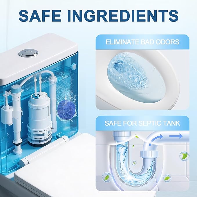 Toilet Bowl Cleaner Tablets Blue Toilet Tank Cleaners, Septic-Safe Hard Water Stain Remove, Bathroom Automatic Toilet Cleaning & Deodorizer, Fresh Scent - 30 Tabs