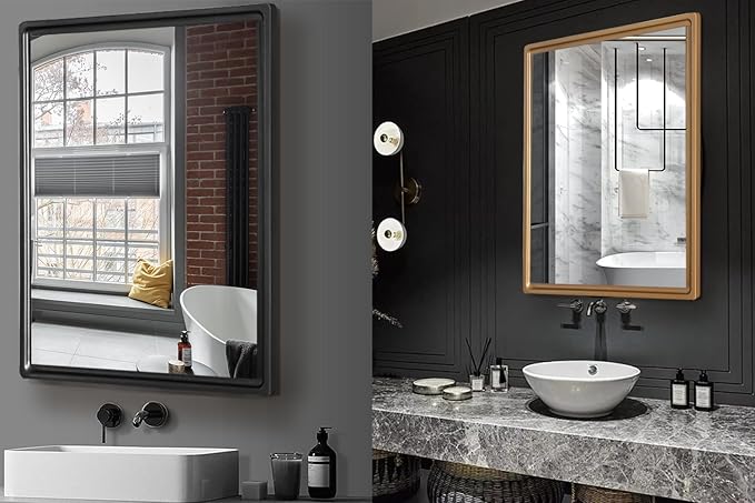 16x20 Inch Bathroom Medicine Cabinet with Gold Framed Mirror – Recessed or Surface Mount Storage Cabinet, Single Door Rustic Farmhouse Design