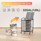120L (31.7 Gal) Laundry Sorter 2 Section, Rolling Laundry Basket with Lockable Wheels and Lid, Laundry Hamper with 2 Separated Removable Bags Dirty Clothes Hamper for Laundry Room Organizer, Grey