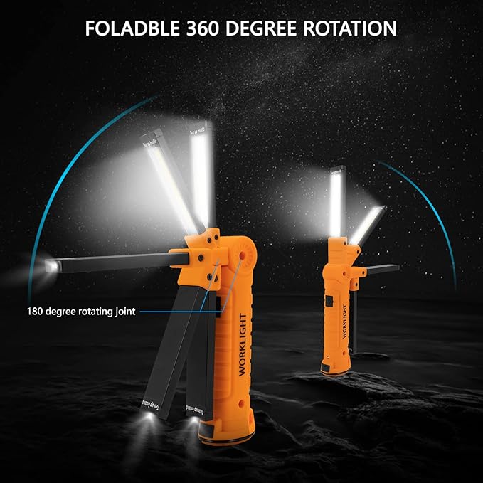 4 Pack Rechargeable LED Work Lights with Magnetic Base and 360° Rotation, 5 Modes for BBQ, Camping, Reading, and Car Repair