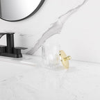 Clear Transparent Apothecary Vertical Wavy Glass Jar With Gold Metal Lid Cover for Bathroom Organization, Cotton Balls, Q Tips, and Small Accessories, Bathroom Storage