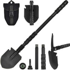 Camping Shovel, (24.21'') Survival Off Road E Tool Folding Shovel with Pickaxe, Portable Bag, High Carbon Steel, for Digging, Backpacking, Hiking, Gardening, Emergency, Outdoor