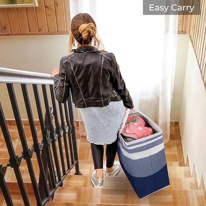 HomeHacks 2-Pack Large Laundry Basket, Waterproof, Freestanding Laundry Hamper, Collapsible Tall Clothes Hamper with Extended Handles for Clothes Toys in the Dorm and Family (Blue, 88L)