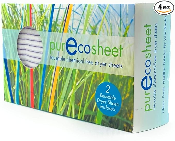 PurEcosheet Reusable Chemical Free Dryer Sheets - Hypoallergenic - Safe for Babies - Safe for Allergy and Eczema Sufferers - Fragrance Free
