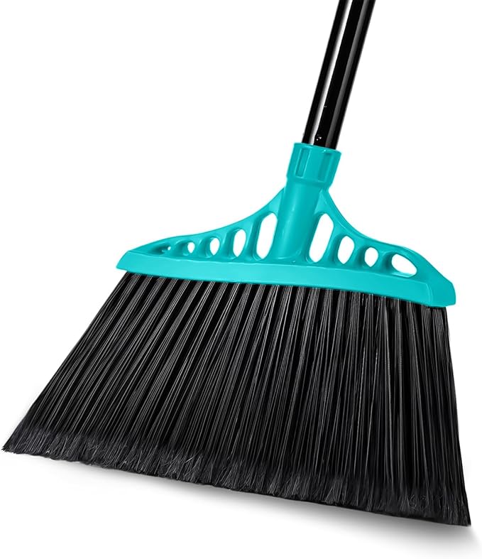 Outdoor Broom for Floor Cleaning, Heavy Duty Brooms with 55" Long Handle, Angle Brooms for Concrete Courtyard Home Patio Kitchen Shop Lobby Patio Lawn - Blue