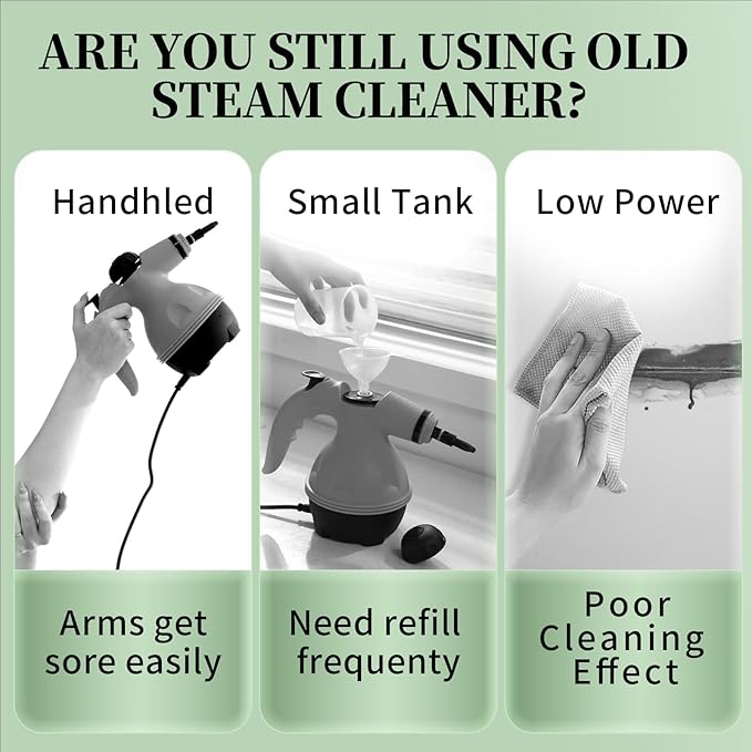 2500W Steam Cleaner - Adjustable 6-Level Steam Control, 15s Fast Heat, 1.6QT Water Tank, Portable High-Pressure Steamer for Home, Car, Grout