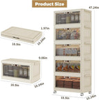5 Tier - 34QT Storage Bins with Lids, Collapsible Storage Bins with Doors and Wheels, Plastic Storage Cabinet for Easy Storage and Organization for Living Room, Office