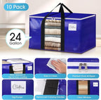 BlissTotes 10 Pack Moving Bags with Clear Window, Storage Bags with Strong Carrying Handles & Zippers,Large Packing Bags for Saving Space, Alternative to Moving Boxes(Blue,24 Gallon)