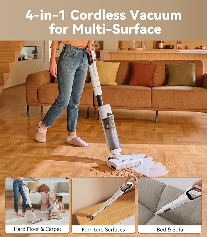 JONR ED20 Pro 4-in-1 Cordless Wet Dry Vacuum Cleaner, 17000 Pa Vacuum Suction Power, Self-Cleaning and Automatic Drying with One Click, Intelligent Voice Reminder