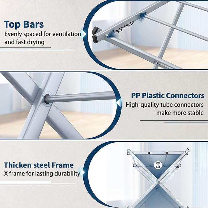 Whitmor Foldable Clothes Drying Rack: 3 Tier Laundry Drying Rack, Collapsible Drying Rack Clothing, Portable Space Saving Clothing Rack for Indoor Outdoor, 22.6" L × 14.6" W × 41.3" H, Gray