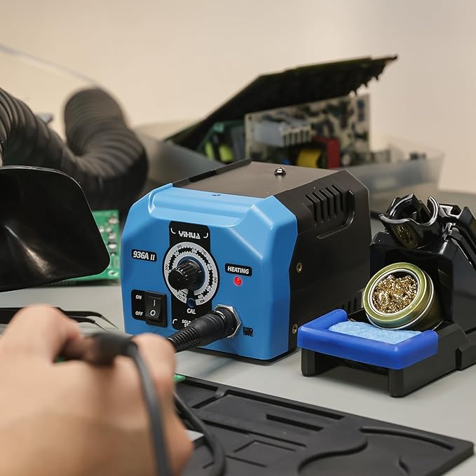 YIHUA 936A II Soldering Iron Station Kit, 65W with Intelligent Working Light. Easily Adjustable from 392℉～896℉. With Plug-in Iron Handle, a Solder Iron Stand, Solder Wire & 5 extra Solder Tips.