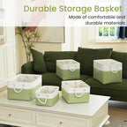 Large Storage Baskets- 15x11x10 inch Storage Bins for Shelves and Closet Organizing, Foldable Fabric Bin for Home Organization Clothes and Laundry (6-Pack, White&Green)