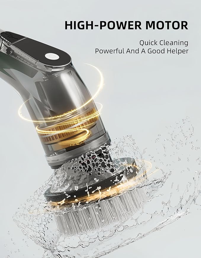 Electric Spin Scrubber Cordless - 8 Brush Heads, 5-Speed Settings, Adjustable Extension Handle for Bathroom, Kitchen, Tile, Bathtub & Floor Cleaning