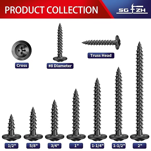 #8 x 3/4" Wood Screw 250Pcs Alloy Steel Standard Thread Truss Head Fast Self Tapping Black Oxide by SG TZH