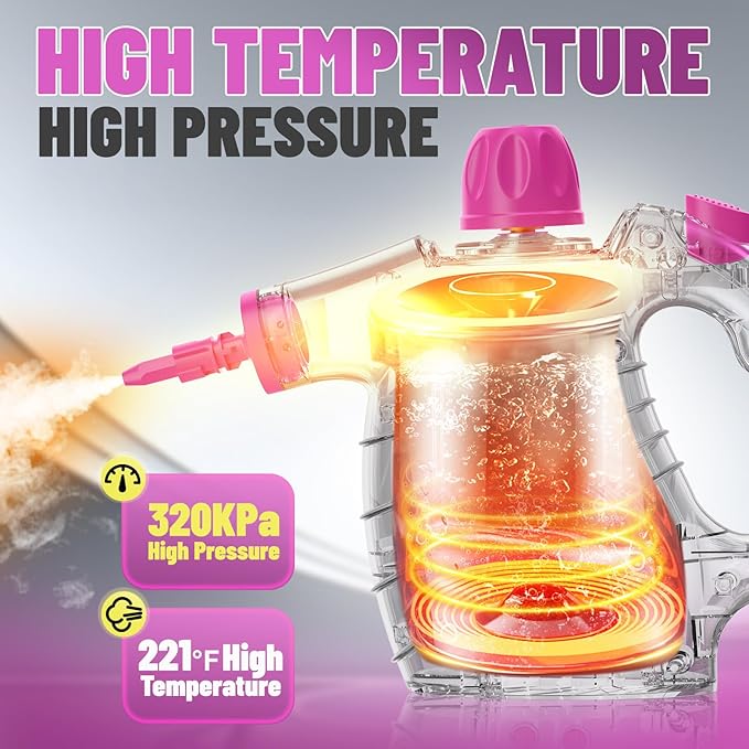 Pressurized Handheld Steam Cleaner with 10pcs Accessories&Safety Lock, Multi-Purpose Natural Deep Cleaning Steamer, Multi-Surface Steamer for Cleaning Home, Car, Upholstery, Grout and More