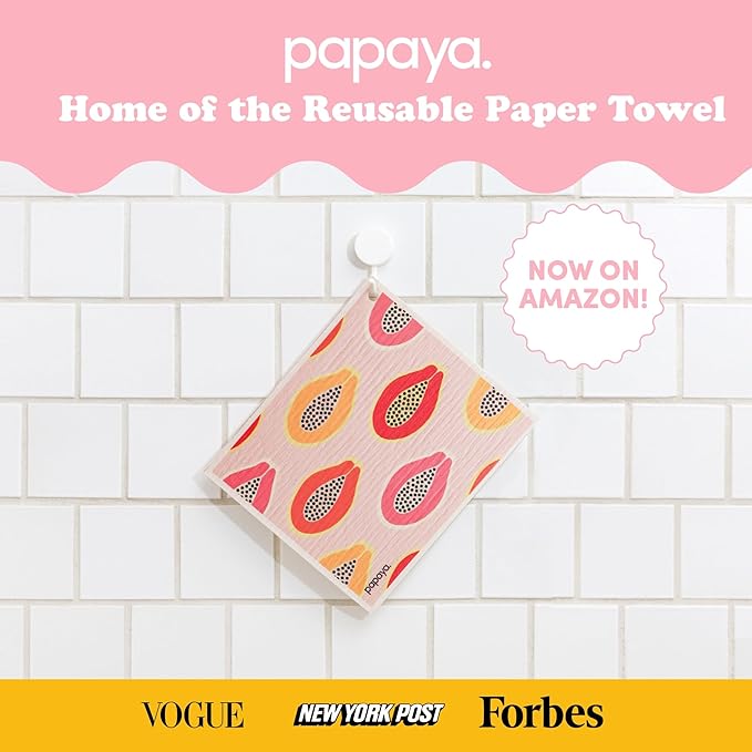Papaya Reusable Paper Towels 2-Pack - 2 Sheets + 1 Hooks, Quick Drying, No Odor, 1 Sheet Replaces 17 Rolls, Washable Kitchen Cloth, Sustainable Dish Sponge, Eco Friendly Gift
