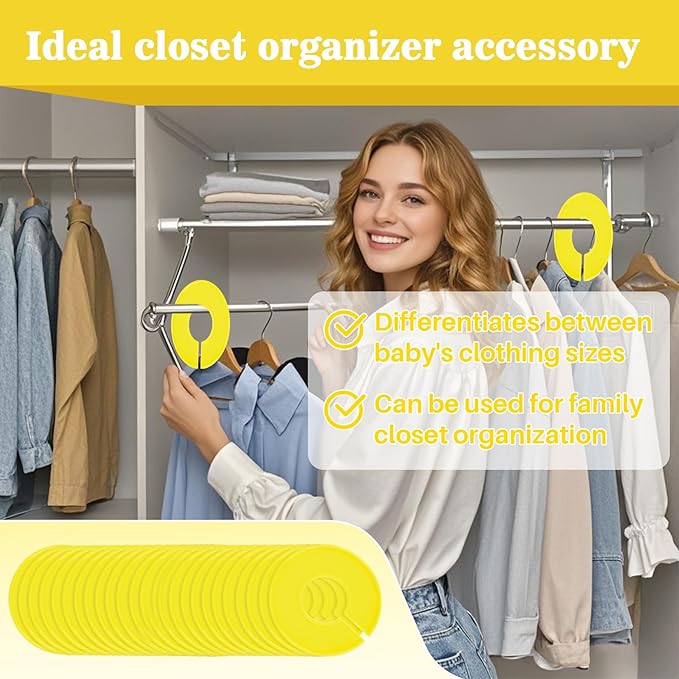 Sukh Baby Closet Dividers 30pcs - Plastic Clothes Organizer Shelf Tags Labels for Clothing Rack Wardrobe Store Warehouse Nursery Must Haves Boutique Supplies Sturdy Durable Flexible No Burrs (Yellow)