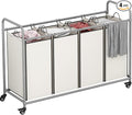 Laundry Sorter 4 Section Hamper Sorter with Heavy Duty Lockable Rolling Wheels Removable Bags Basket Separator for Dirty Clothes Storage, Beige