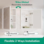 TokeShimi 16 x 24 Recessed Medicine Cabinet with Mirror Surface Mounted, Aluminum White Medicine Cabinet with Mirror, Metal Beveled Bathroom Mirror with Storage