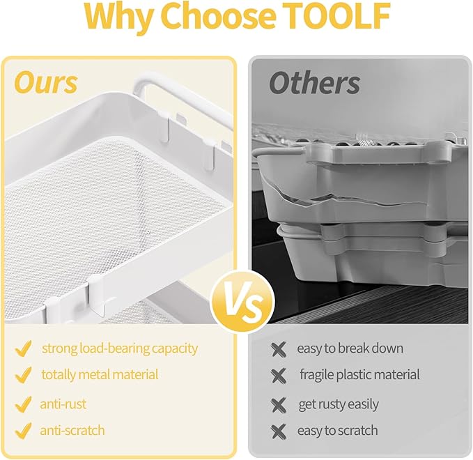 TOOLF 4-Tier Metal Rolling Cart with Wheels, Storage Utility Organizer Cart for Kitchen, Bathroom, Office, Baby Essentials & Makeup - Lockable Casters, Easy Assembly, Large Capacity, White