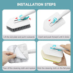 nacena Shower Scrubber with Long Handle, 4 in 1 Tile Tub Scrubber Brush with 3 Detachable Cleaning Heads and V-Shaped Grout Brush Shower Cleaner Brush for Bathroom Kitchen Toilet Tub Sink, Blue White