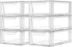 6 Pack Clear Stackable Storage Drawers, 3.95" H Easily Assemble Acrylic Organizer Bins - Multi-Use for Make up, Closet, Pantry, Bathroom, Medicine, Kitchen Cabinet & Undersink Organization