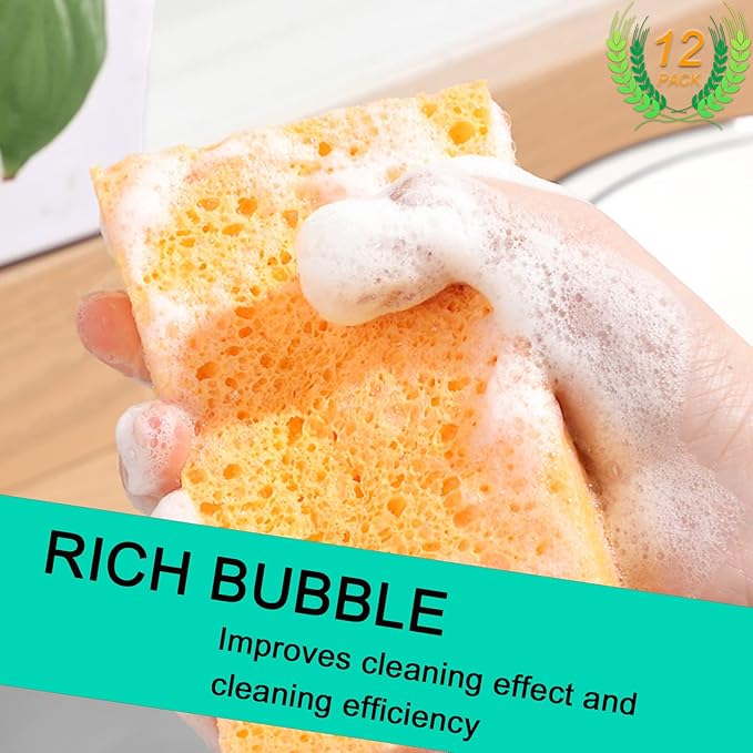 12-Count Extra Large Compressed Sponges for Kitchen, Dishes, Cleaning, Bathroom, Camper, Backpacker - Biodegradable Cellulose