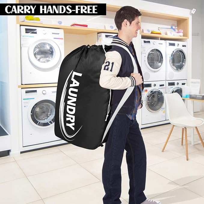 Sylfairy 2 Pack XL Laundry Bag with Strap,Heavy Duty Travel Laundry Bag,Rip-Stop Dirty Clothes Shoulder Bag with Drawstring,Easy Fit a Laundry Hamper or Basket Travel Essentials
