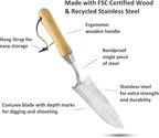 Garden Guru Eco Transplanter Trowel Shovel- 100% Recycled Stainless Steel - Rust Resistant - FSC Certified Wood Ergonomic Handle - Perfect Tool for Gardening Weeding Transplanting and Digging