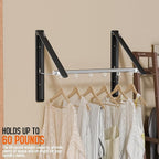 Clothes Drying Rack Retractable, Wall Mounted Clothes Hanger Rack for Laundry Room, Laundry Drying Rack with Clothes Rod Space Saving Closet Organizer Aluminium (Black, 2P)