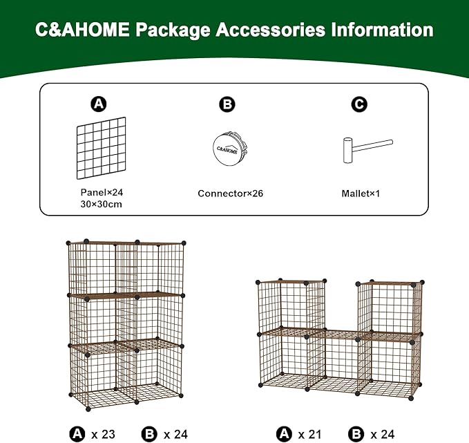 C&AHOME Wire Cube Storage, 6 - Cube Organizer Metal C Grids, Modular Shelves Units, Closet Organizer, Ideal for Home, Office, Living Room, 36.6”L x 12.4”W 36.6”H, Brown UWCS3006R