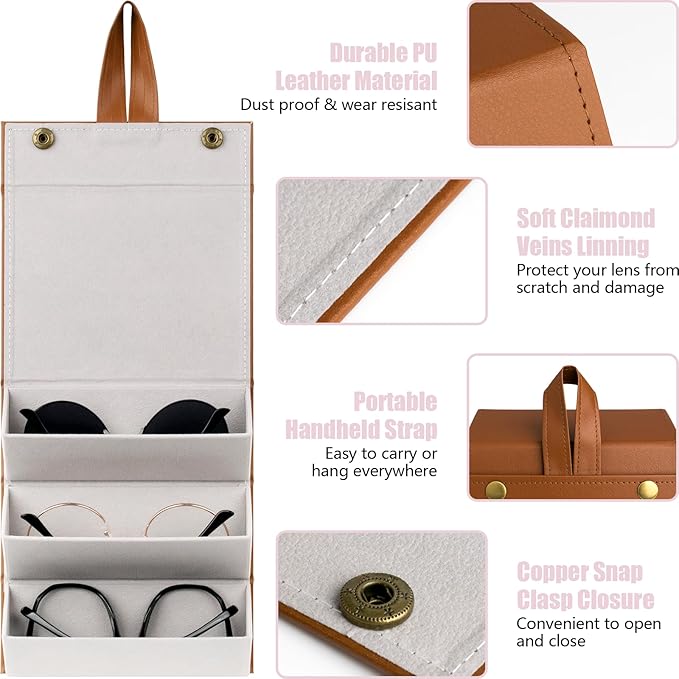 Sunglasses Travel Case,Foldable Eyeglasses Case, Portable Multiple Glasses Case for Women Men Girls