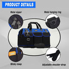 FASTECH 20 Inch Bottom Tools Bag With Wide Mouth For Tool Storage, Carrier and Organizer, Heavy Duty Tool Tote Bag for Men/Women, Wide Mouth Tool Bag With Inside Pockets (20 Inch)