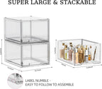 3 Pack Large Stackable Storage Drawers, Clear Plastic Drawer Organizer, Under Sink Cabinet Drawers, Pantry Organizers and Storage Drawer for Makeup, Bathroom, Kitchen, Office