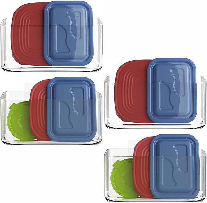 MaraFansie 4 Pack Over Cabinet Organizer Storage Lid Organizer Caddy Space Saver No Drilling Adhesive Hook Over Door Organizer, Transparent