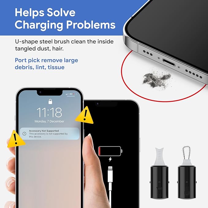 Phone Cleaning Kit for iPhone Cleaner,12 in 1 Port Cleaner Repair & Restore Tool for AirPod iPhone 16 15 14 Pro Max iPad Samsung etc,Phone Cleaning kit for Lightning and USB C Charging Port, Cables