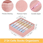 Joyoldelf Sock Organizer Drawer Organizer - 2 Packs Underwear Organizer, 24 Cells Collapsible Closet Organizers and Storage Sock Holders Organizers for Storing Socks, Ties, Belts(Pink)